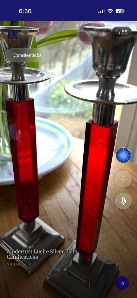 Buyer discovery screen showing lucite candlesticks